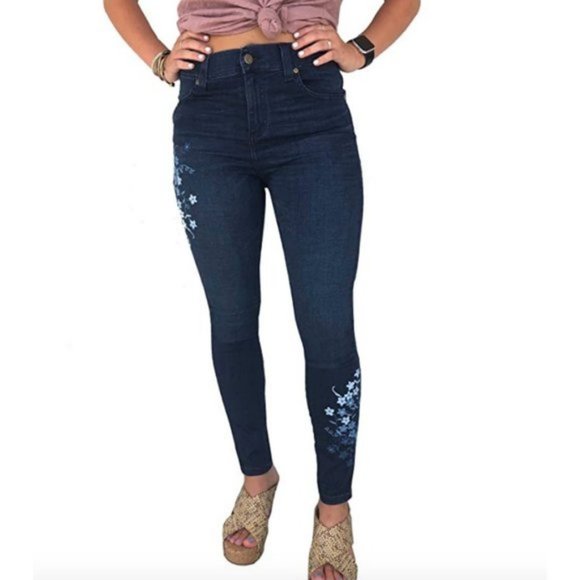 Karen Kane Denim - Karen Kane High Rise Embroidered Floral Jeans